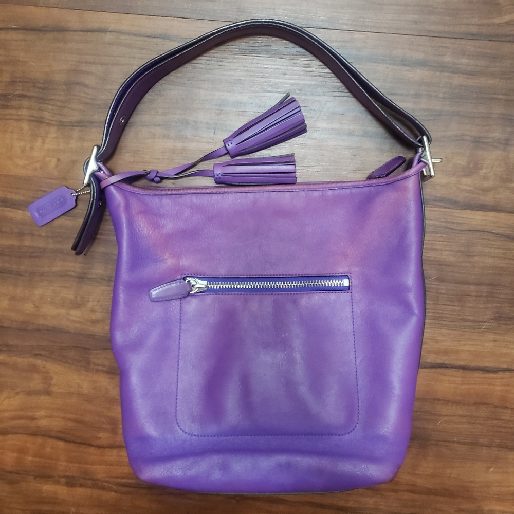 COACH Vtg 19889 Large Legacy Duffle Purple Leather Bucket Bag - Picture 8 of 11